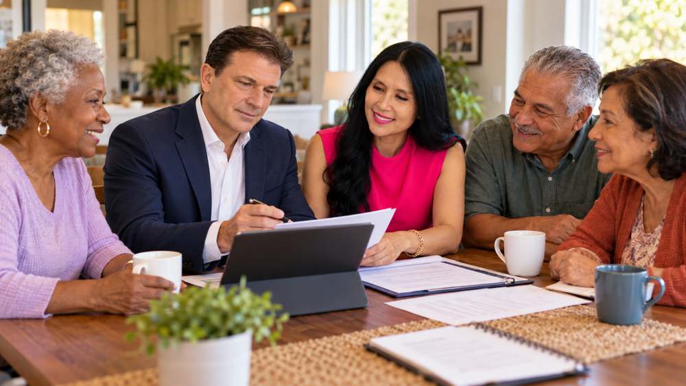 Emmy and Charles reviewing Medicare options with senior clients